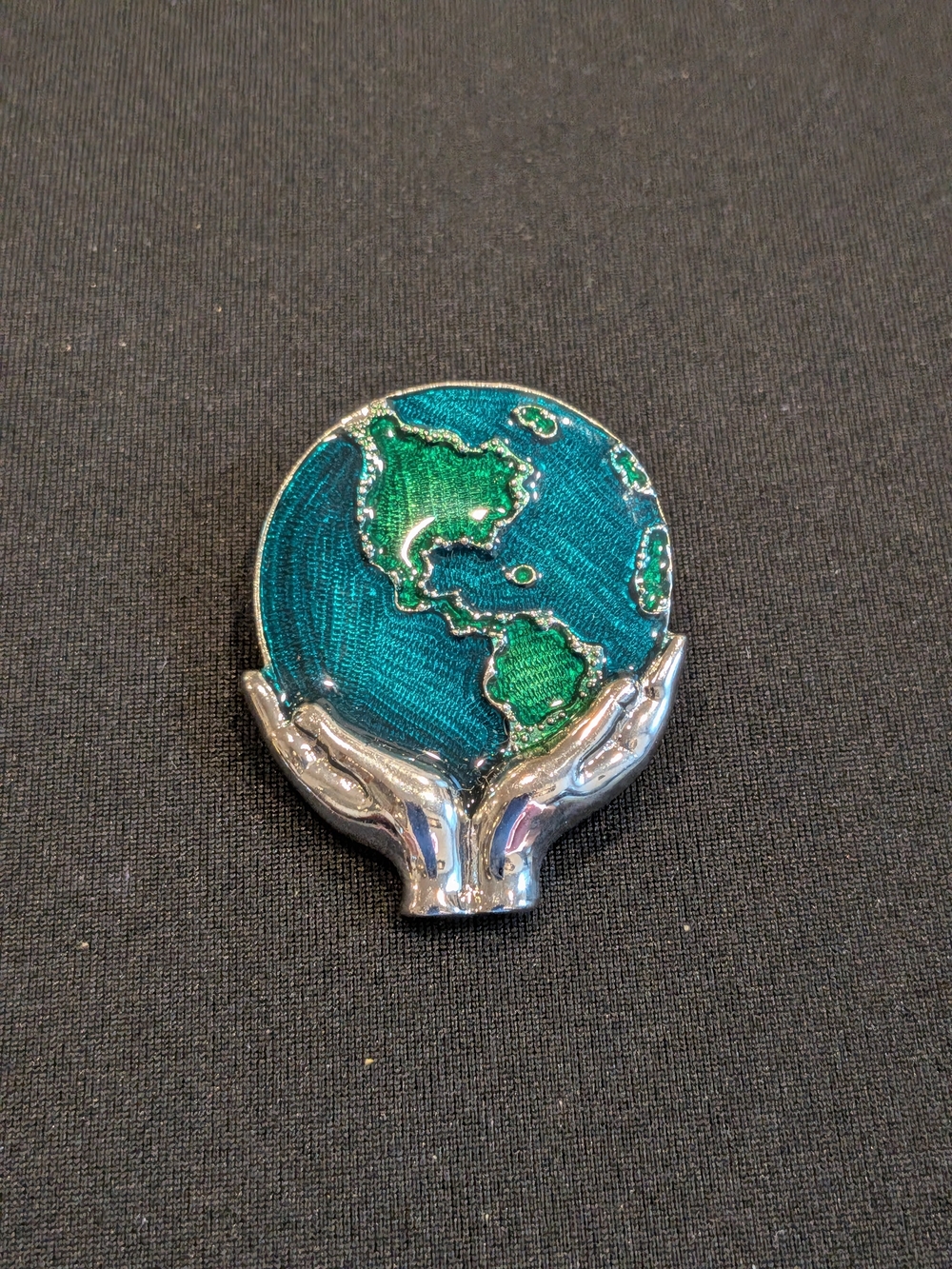 Vintage 2001s Earth Globe Pin with Hands - Green & Teal